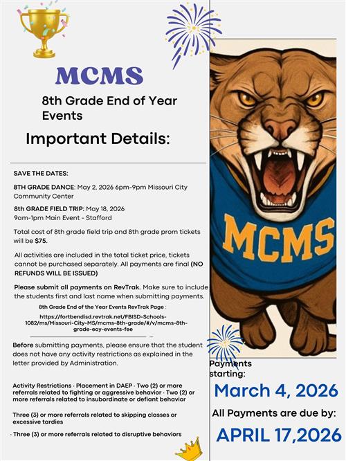  8th Grade Celebrations Flyer